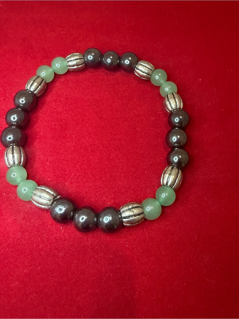 Green and Silver Stretch Beaded Bracelet for Women